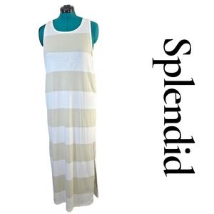 Splendid Striped Maxi Dress Tank Style Beige‎ White Large